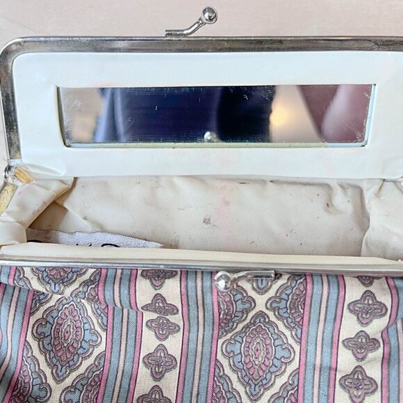 Vintage Oscar de la Renta Granny pattern makeup Bag with mirror - Picture 3 of 4